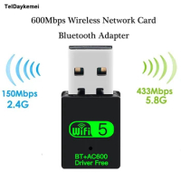 600Mbps USB WiFi Bluetooth 5.0 Adapter 2in1 Dongle Dual Band 2.4G 5GHz USB WiFi 5 Network Wireless Wlan Receiver DRIVER FREE