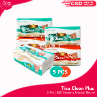 5 Pcs Tisu Clean Plus Facial Tissue 180 sheet 2 ply Tisu Wajah