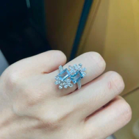 J623 Aquamarine Ring Fine Jewelry Pure 18K Gold Natural Blue Aquamarine Gemstones Fine Rings