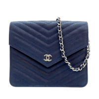 【二手名牌BRAND OFF】CHANEL 香奈兒 藍色 山型紋牛皮 肩背包 斜背包 A84350