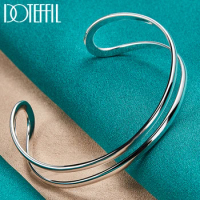 DOTEFFIL 925 Sterling Silver Double Circle Line Bangle Bracelet For Woman Man Wedding Engagement Fashion Charm Party Jewelry