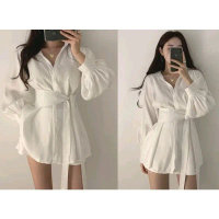 Blouse Long Queensi Baju Santai Baju Polos Kemeja Terkini Bahan Shakila dengan Kancing lengan Panjan