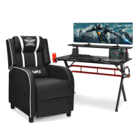 Costway Gaming Desk &amp; Chair Set 48" Computer Desk &amp; Massage Recliner Chair Black + White