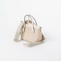 COACH Tas COACH MONOGRAM IVORY WHITE BEIGE MINI ZIP TOTE BAG WITH LS 100% ORIGINAL