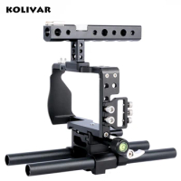 Professional Aluminium Alloy DSLR Camera Video Cage Stabilizer with Top Handle Grip Rail for Sony A6000/A6300/A6500 Camera