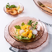 【7折清倉】日式錘紋玻璃碗水果盤蔬菜沙拉碗盤北歐風家用創意