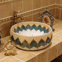 地中海台上盆家用圓形台上洗手盆美式台盆歐式陶瓷藝術洗臉盆 交換禮物