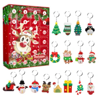24 Pcs Christmas Pendant Xmas Advent Calendar Gift Box Keychain Countdown Calendars DIY Keychain for Kids Gifts