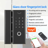 Bluetooth Tuya Mobile APP Smart Lock Glass Door Biometric Fingerprint Lock RFID Card Remote Control Electric Lock Sliding Door