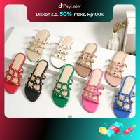 Bluebells FLO Sendal Flat Wanita Tali Mutiara Dengan Asesoris Gold Mewah Premium (Tersedia Size 36-4