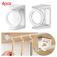 4Pcs 360 Rotation Self Adhesive Clamp Hooks Adjustable Triangle Ring Hooks Curtain Rod Holder Clothes Rail Bracket