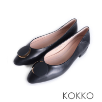 KOKKO精緻素雅圓形飾扣柔軟羊皮包鞋黑色