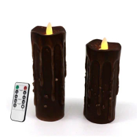 Real Wax Hand Dipped Battery Operated LED Pillar Candles with Remote Control, Primitives Country Flickering Dancing Flame Lights