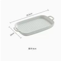 長方形雙耳陶瓷烤盤焗飯碗【雙耳條紋長方盤白色】 