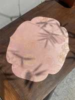 中式風綢緞珠光質感窗花玉兔防水海棠布藝茶席 便攜粉色系