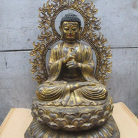 Tibet Buddhism Flame backlit Mahavairocana Tathagata Buddha Bronze Statue