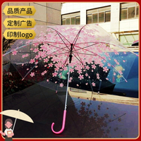 女用粉色普通櫻花傘透明雨傘長柄自動透明傘舞蹈傘創意雨傘道具傘