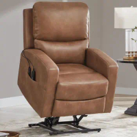 Electric Power Lift Recliner Chair with Massage and Heat for Elderly, Dual Motor Lay Flat Chair, Faux Leather, Balcony Furniture