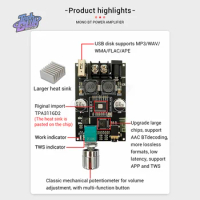 DIY ZK-1001B 100W Mono BT Audio Power Amplifier Board TPA3116D2 AMP True Wireless Wuzhi Audio APP Mu