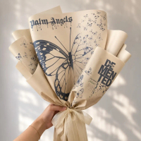 [1 Lembar] Premium Kertas Buket Newspaper Motif Kupu-Kupu | Flower Wrapping Butterfly Premium Korean