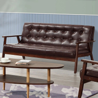 【BODEN】納森咖啡色皮革實木沙發三人座/沙發椅