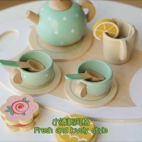 Safe Material Wooden Simulation Children's Play House Afternoon Tea Double-Layer Cake Teapot Mini Ki