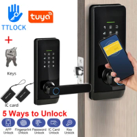 Tuya/TT Lock Optional Smart Fingerprint Door Lock Digital Electric Lock With Long Handle Security Anti-theft For Home Hotel