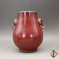 晚清 祭紅釉 象耳尊 花瓶 古玩陶瓷古董瓷器手工仿古老貨收藏擺件