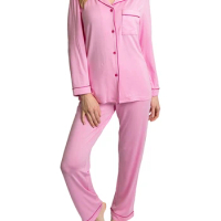 Women 2 Piece Pajama Set Fashion Long Sleeve Button Shirt and Elastic Pants for Loungewear Soft Sleepwear for Nightwear