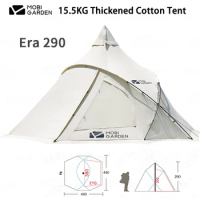 MOBI GARDEN Era290 Thickened Polyester Cotton Camping Pyramid Tent 5-8 Persons Large Space Waterproof Tent 7001 Aluminium Pole