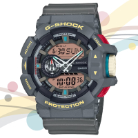 CASIO 卡西歐 G-SHOCK 復古時尚 大圓錶殼雙顯錶-深灰色(GA-400PC-8A 防水200米)