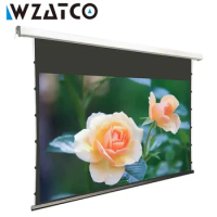 WZATCO 100 Inches High-end luxury 3D projection screen 16:9 4K/8K Tab-Tensioned Electric Drop Down Projection Projector Screen