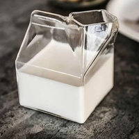 One Two Cups Gelas Kaca Aesthetic - Gelas Kotak Susu Unik untuk Minuman Panas dan Dingin, 300ml IH T