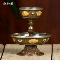 歐斯特 八吉祥供佛杯 佛教用品純銅鎏金鎏銀復古鑲寶石供佛杯供杯