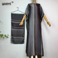 WINYI Africa 2023 loose Long Dress with belt Women Letter print kaftan Casual Elegant Holiday summer silk Bohemian party dress