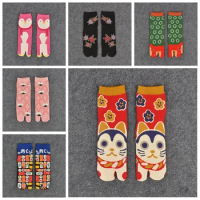 1 Pair Womens Fashion Short Print Socks Cotton Split Toe Socks Geta Kimono Flip Flop CARP Koi Samurai XLZ9450
