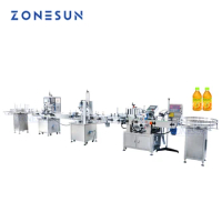 ZONESUN Full Automatic Filling Capping Labeling Machine 4 Heads Cosmetic Round Bottle Sticker Packaging Labels Inkjet Printer