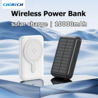 10000mAh Wireless Solar Power Bank USB C PD20W Fast Charger External Spare Battery Portable Magnetic Powerbank For iPhone Xiaomi