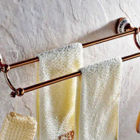 Rose Gold Brass Bathroom Double Towel Bar Towel Rail Holder Wall Mounted Bathroom Accessory tba382