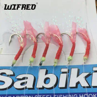 Wifreo 3 sets Sabiki Rig Simulated Fish Skin String Hooks for Salt Water Luminous Soft Shrimp Fishing Lure Tackle