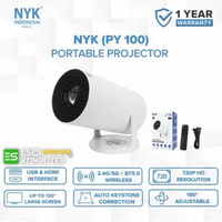 Mini Smart Projector NYK PY-100 | HD 720P | Auto Keystone | 200 ANSI | Proyektor Portable 130 Inci A
