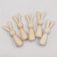 5pcs Unfinished Wooden Rabbit Doll Figure Unpainted Peg Dolls DIY Blank Wood Bunny Puppet Craft Art Easter Party Decoration