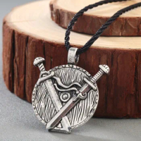 CHENGXUN Norse Men Viking Necklace Double Sword Victor's Knight Necklace Valknut Pendant Scandinavian Jewelry Pewter