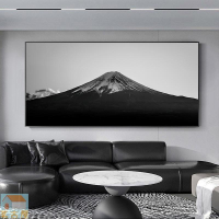 黑白富士山掛畫辦公室大橫幅巨幅裝飾畫客廳沙發背景墻壁背靠金山