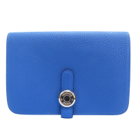 【二手名牌BRAND OFF】HERMES 愛馬仕 藍色 togo牛皮 Dogon Compact 卡夾 零錢包 C刻 銀扣