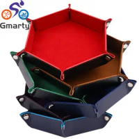 Foldable Storage Box Dice Tray PU Leather Folding Hexagon Key Coin Storage Square Tray Dice Game for Table Board Games