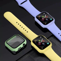 Glass+Case+Strap For Apple Watch band 44mm 40mm 45mm 41mmm 38mm 42mm 44 45 mm Silicone bracelet iWatch series 3 4 5 6 se 7 band