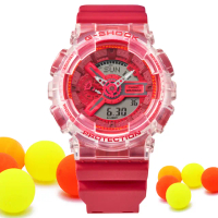 【CASIO 卡西歐】G-SHOCK 鮮豔色彩日本扭蛋透明色雙顯錶-紅(GA-110GL-4A 防水200米 扭蛋造型盒)