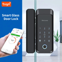 Smart Glass Door Biometric Fingerprint lock 13.56Mhz RFID Card Remote Control Phone App Bluetooth Tuya Electric Lock