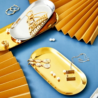 【特價清倉】金色首飾品托盤金屬鏡面盤甜品臺擺件黃銅收納桌面